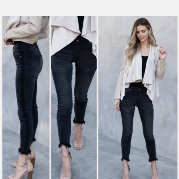 Pistola Frayed Fringe Crop Flare Jeans Black - Picture 4 of 13